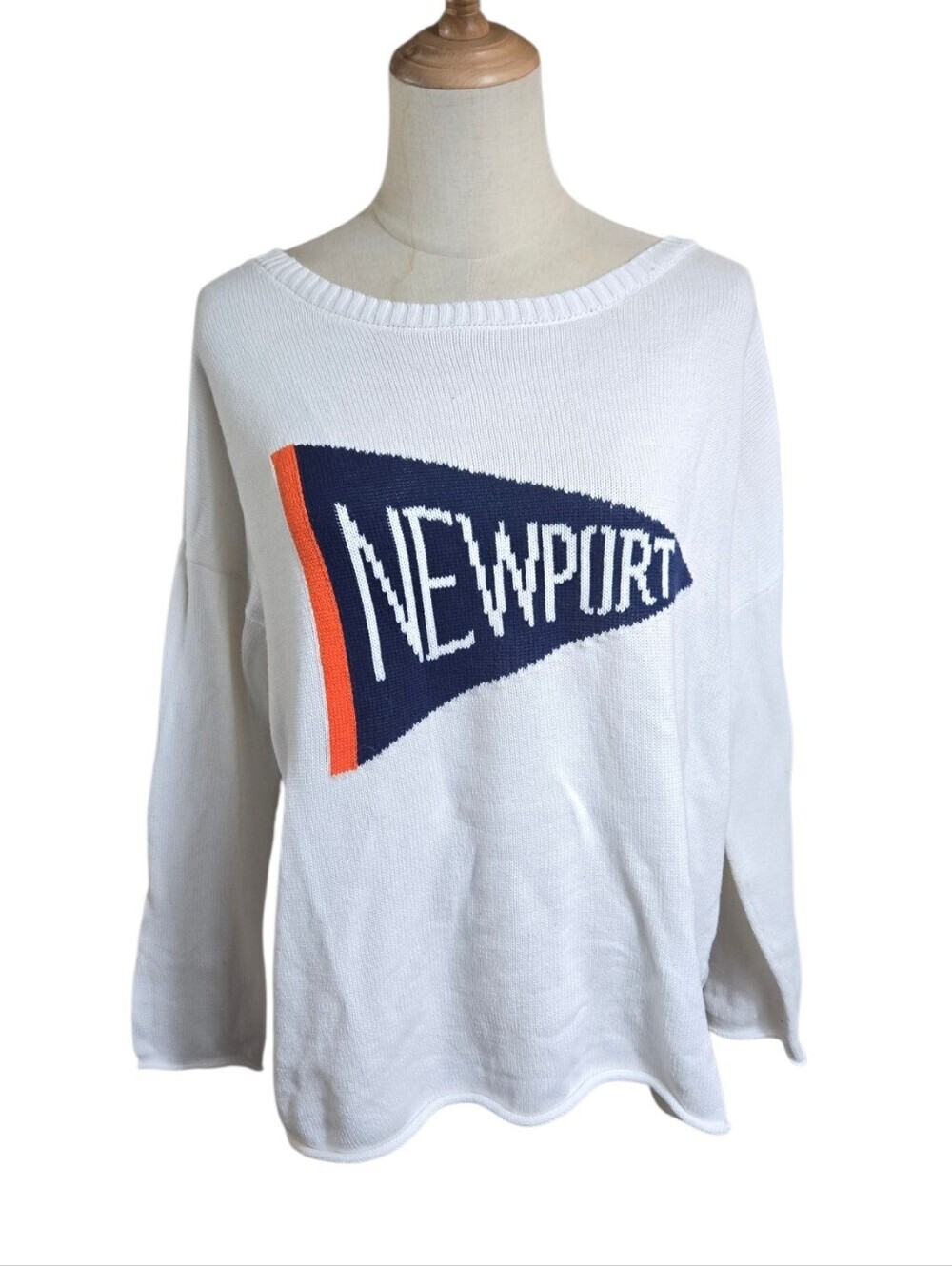 Pink Pineapple White Pennant 'NEWPORT' Nautic Sweater Navy & Orange Graphic